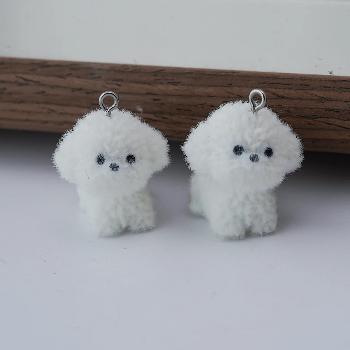 5pcs Kawaii Fluffy White Puppy Charms 3D Cartoon Animal Dog  Pendant For Necklaces Keychains Handmade Making DIY Jewelry fitting