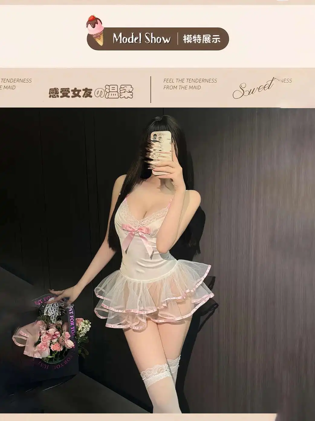 Hot Bunny Pure Desire Stil Sheer Mesh Süße Bowknot Sexy Outfit Uniform Strap Sexy Kleid Elegante Hot Sexy Koreanische Frauen 974C