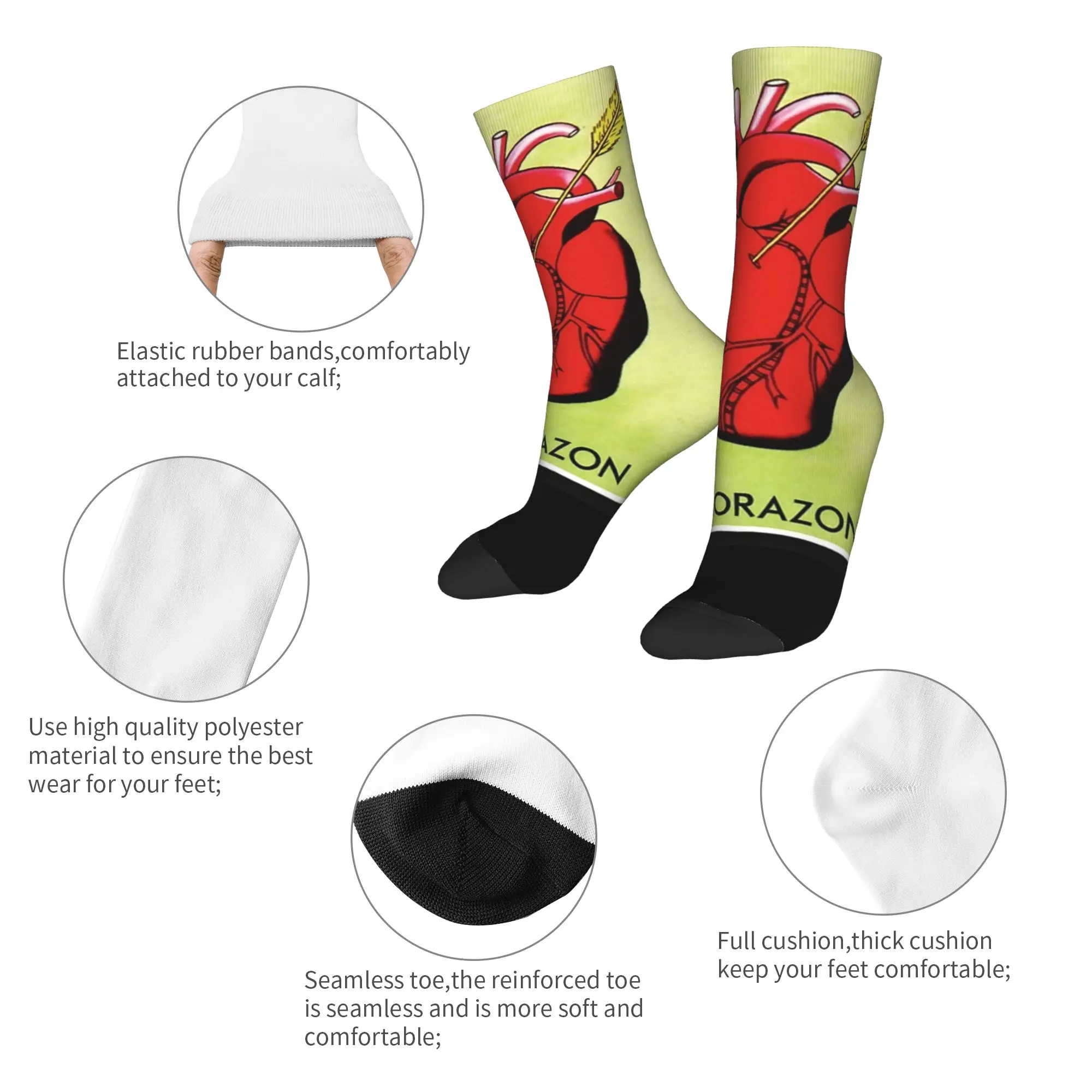 Crazy Design The Heart Mexican Lottery Soccer Socks  Polyester Middle Tube Socks for Unisex Non-slip