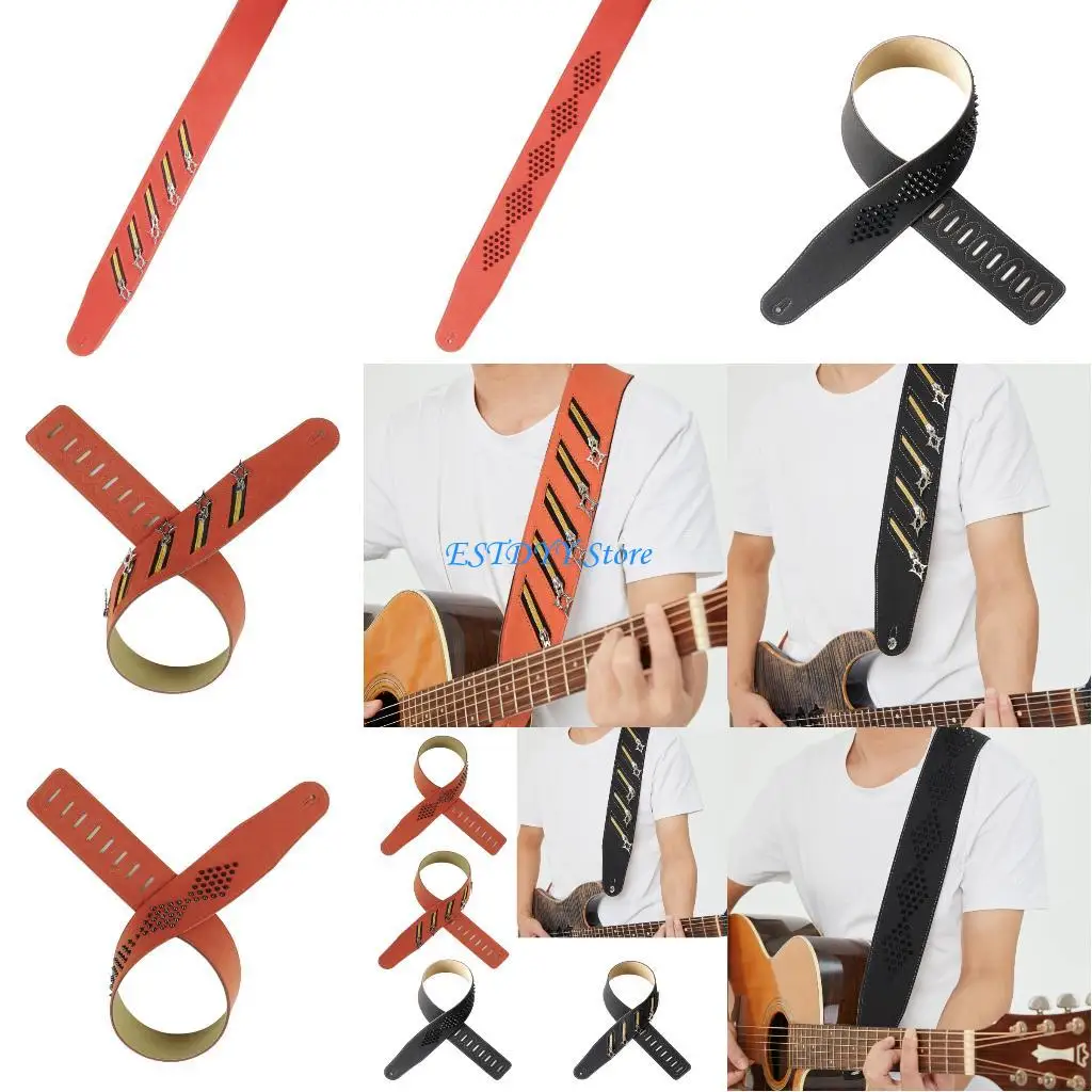 

G6DE Embellished Guitar Strap Punk Fashion Microfiber Fabric Wide 72mm Shoulder