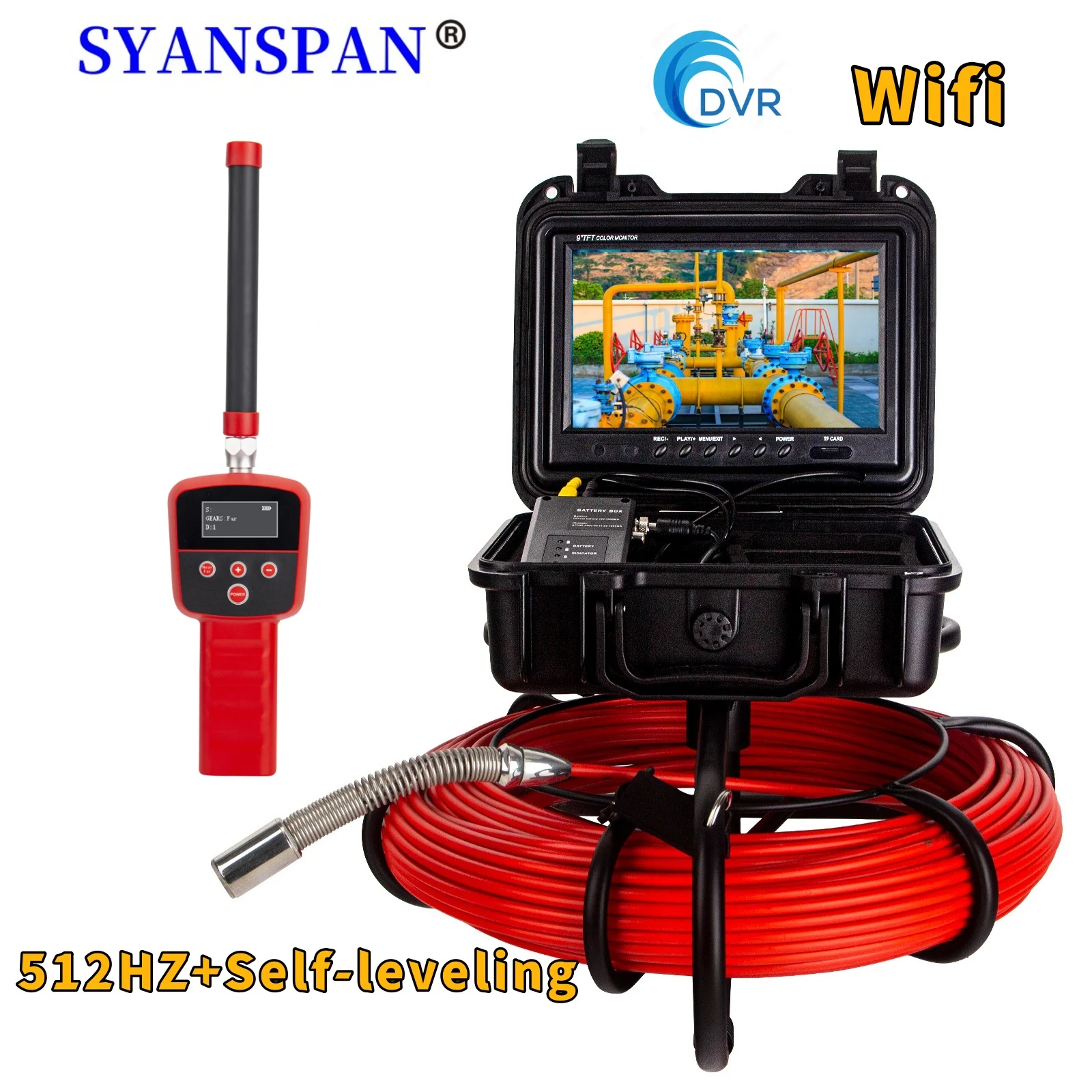 Pipe Inspection Camera Self-leveling+512HZ Sonde+Locator/Receiver,Sewer Drain Endoscope 9Inch HD Screen 7MM Cable WIFI/8GB DVR