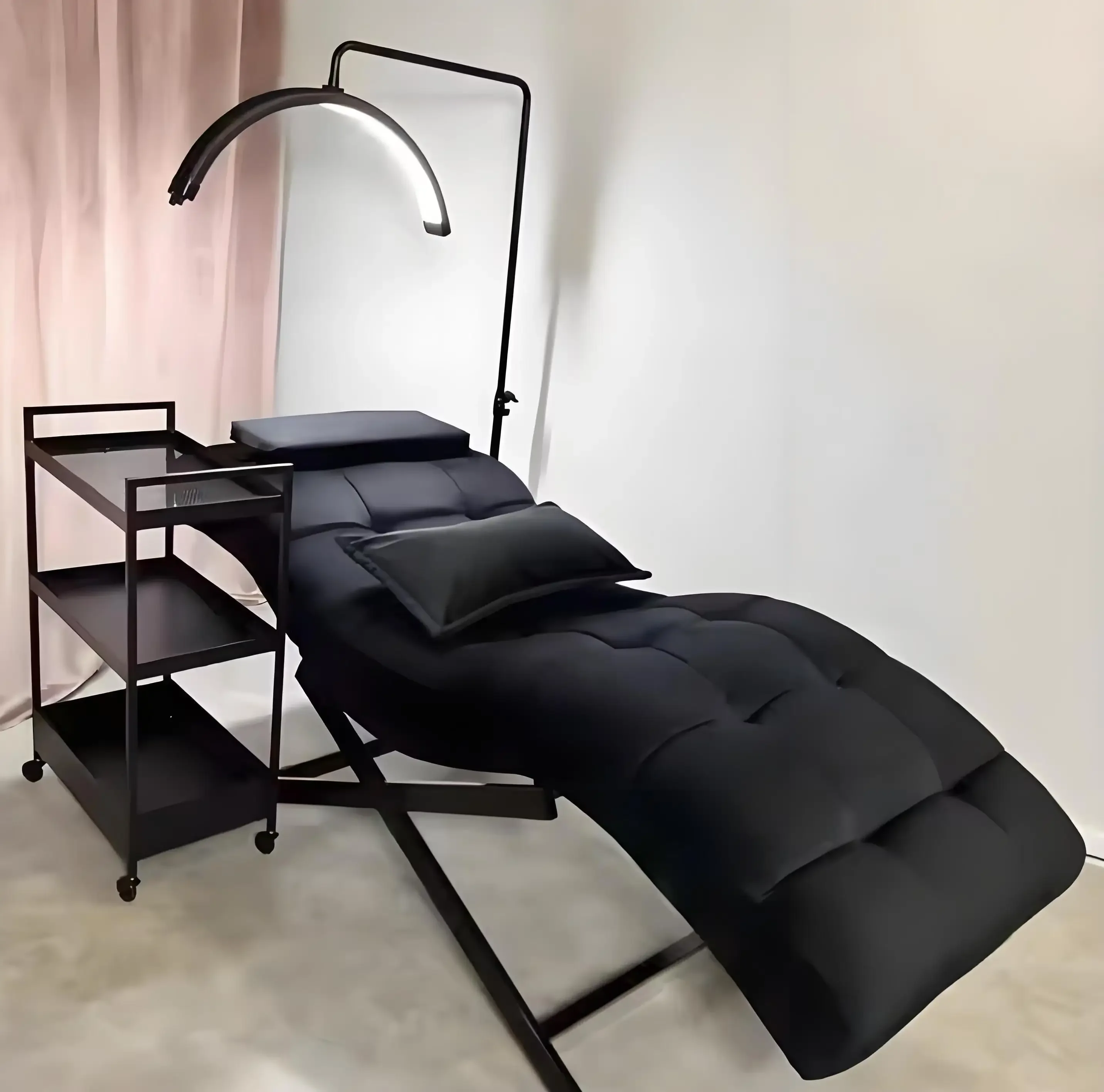 Cama de masaje facial de pestañas curvas de salón de belleza de Spa plegable moderna de acero inoxidable