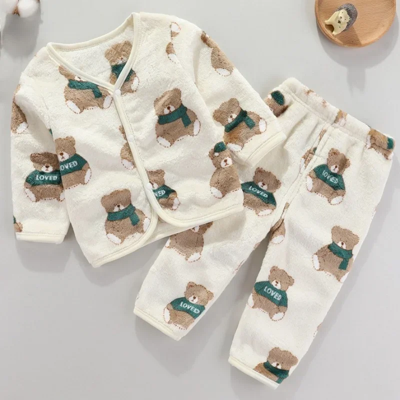 2Pcs Set Newborn Baby Clothing Flannle Spring Autumn Set for Babies Soft Toddler Jacket Baby Pant Cartoon Boys Girls Set 0-24M