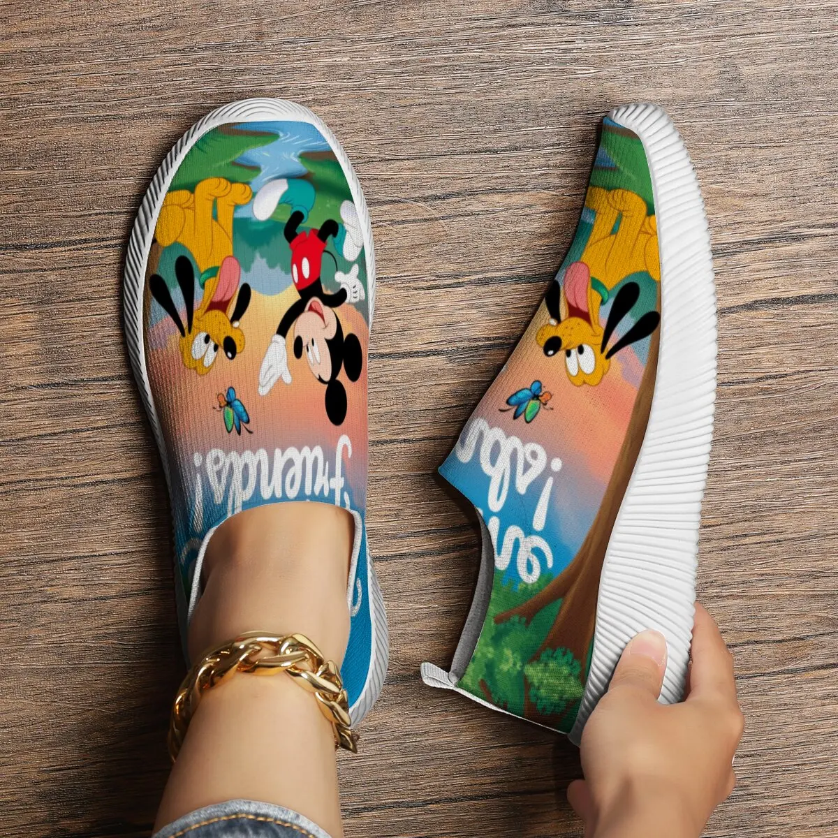 

Дизайнерская брендовая оригинальная серия с рисунком Диснея, детская тканая дышащая и эластичная повседневная спортивная обувь на плоской подошве со шнуровкой