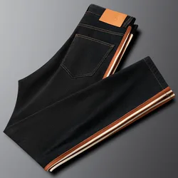 2024 autumn and winter new cotton casual pants men slim feet fashion side striped men's pants