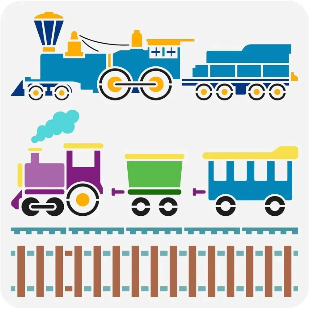 Train Graphics Stencil 11.8x11.8inch Reusable Train Engines Pattern Drawing Stencil DIY Craft Large Size Train Track Stencil