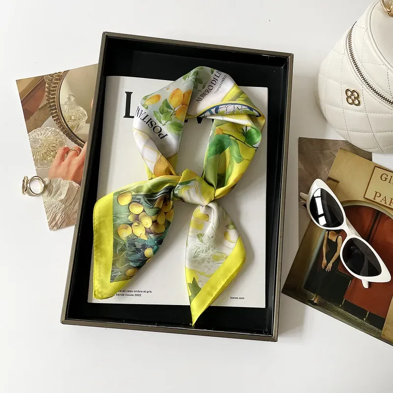 

2026 70×70 Square Scarf Summer Oil Painting Style Silk Scarf Versatile Elegant Small Decorative Thin Sunscreen Scarf