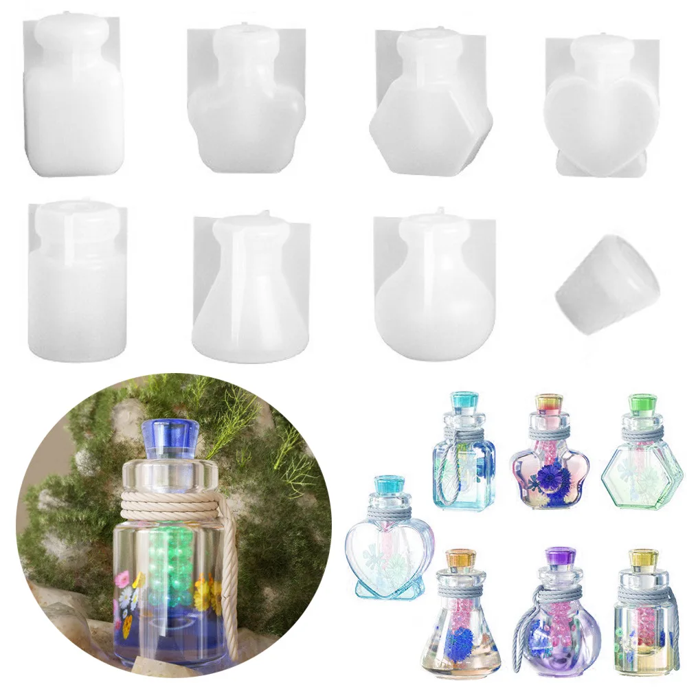 

7PCS Small Bottle Pendant Silicone Mold Epoxy Resin Molds DIYs Heart Wishing