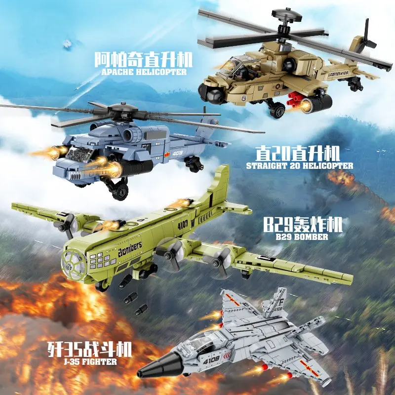 Apache Helicopter Building Blocks MOC FC4105 Modern Military Fighter Model Bricks Army Plane High Tech Toy Boys Kids Gift Set