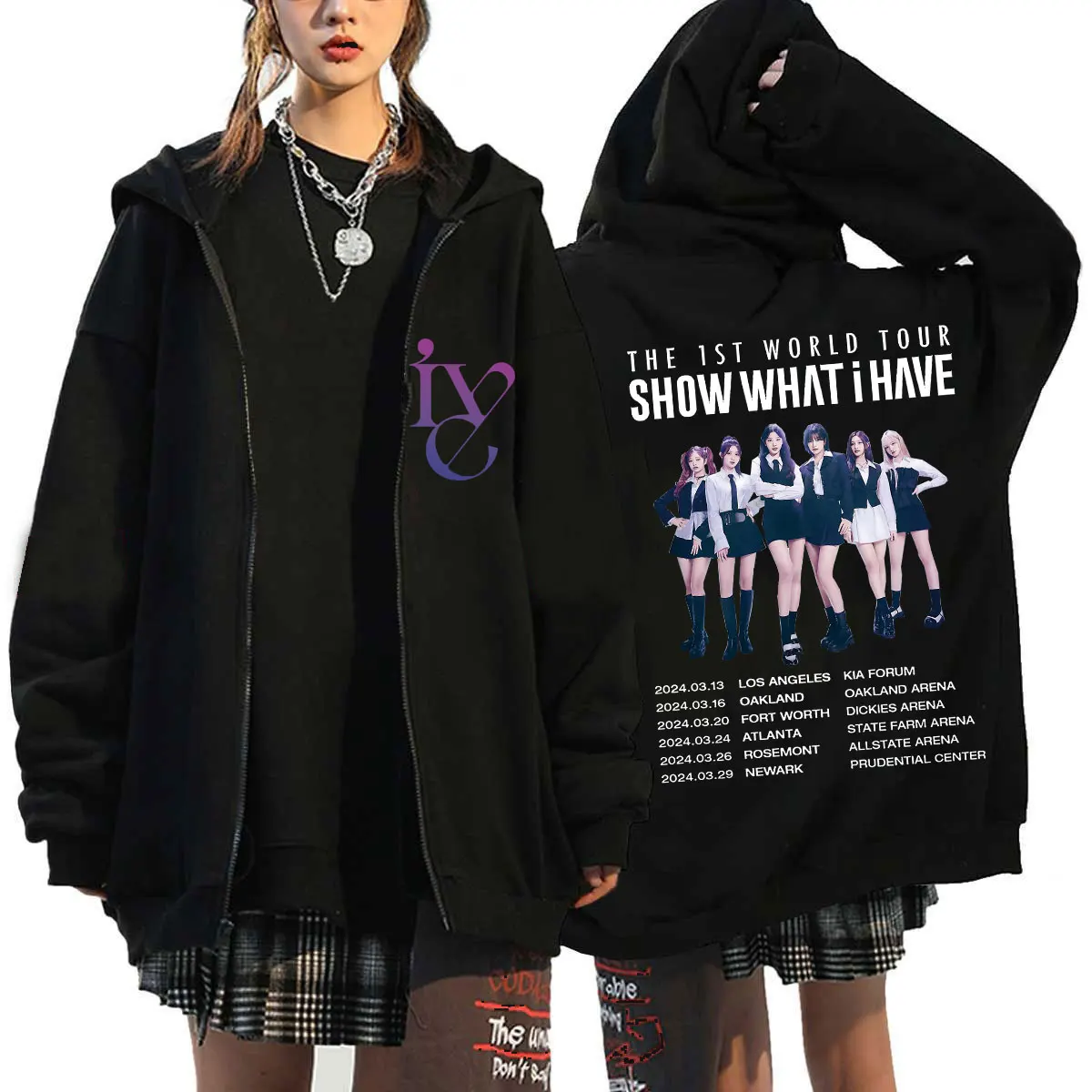 Kpop IVE World Tour Show Hoodie Men Long Sleeve Loose Jacket Coats Harajuku Casual Gothic Hooded Sweatshirt Y2K Streetwear