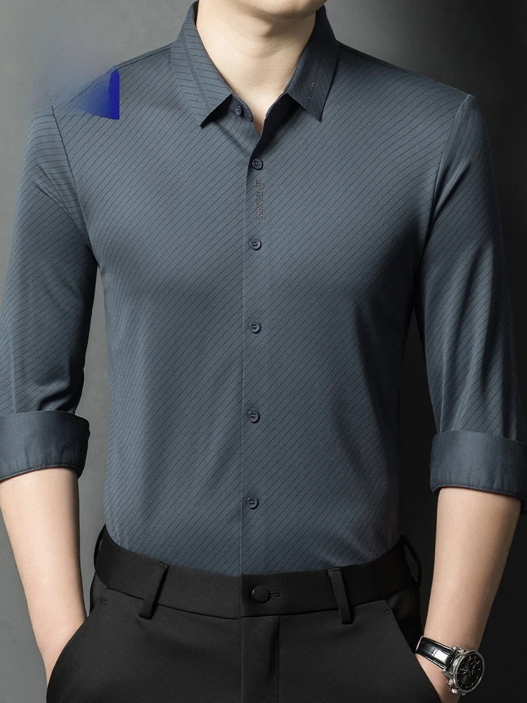 

Lormen Men's Long Sve irt Camere Casual Sl Luxury Stripes Dad Clothes Stand Fit Busin Gentleman Sle