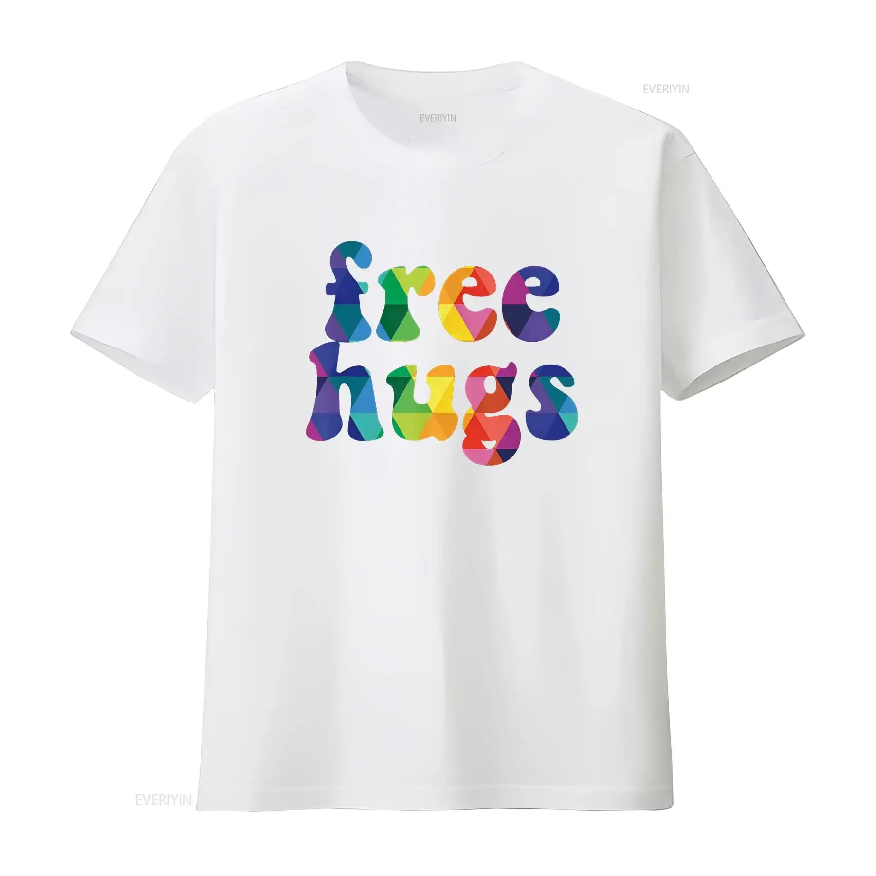 تي شيرت ملون مجاني للعناق لها أو له قوس قزح عتيق مغسول برسومات ناعمة قابلة للتنفس للجنسين ملابس خروج عصرية غير رسمية