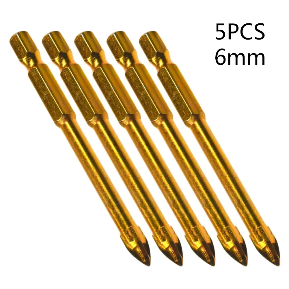 Set di punte da trapano per piastrelle esagonali a croce da 5 pezzi 6mm titanio marmo vetro mattone calcestruzzo punta elicoidale punta da trapano in legno metallo plastica