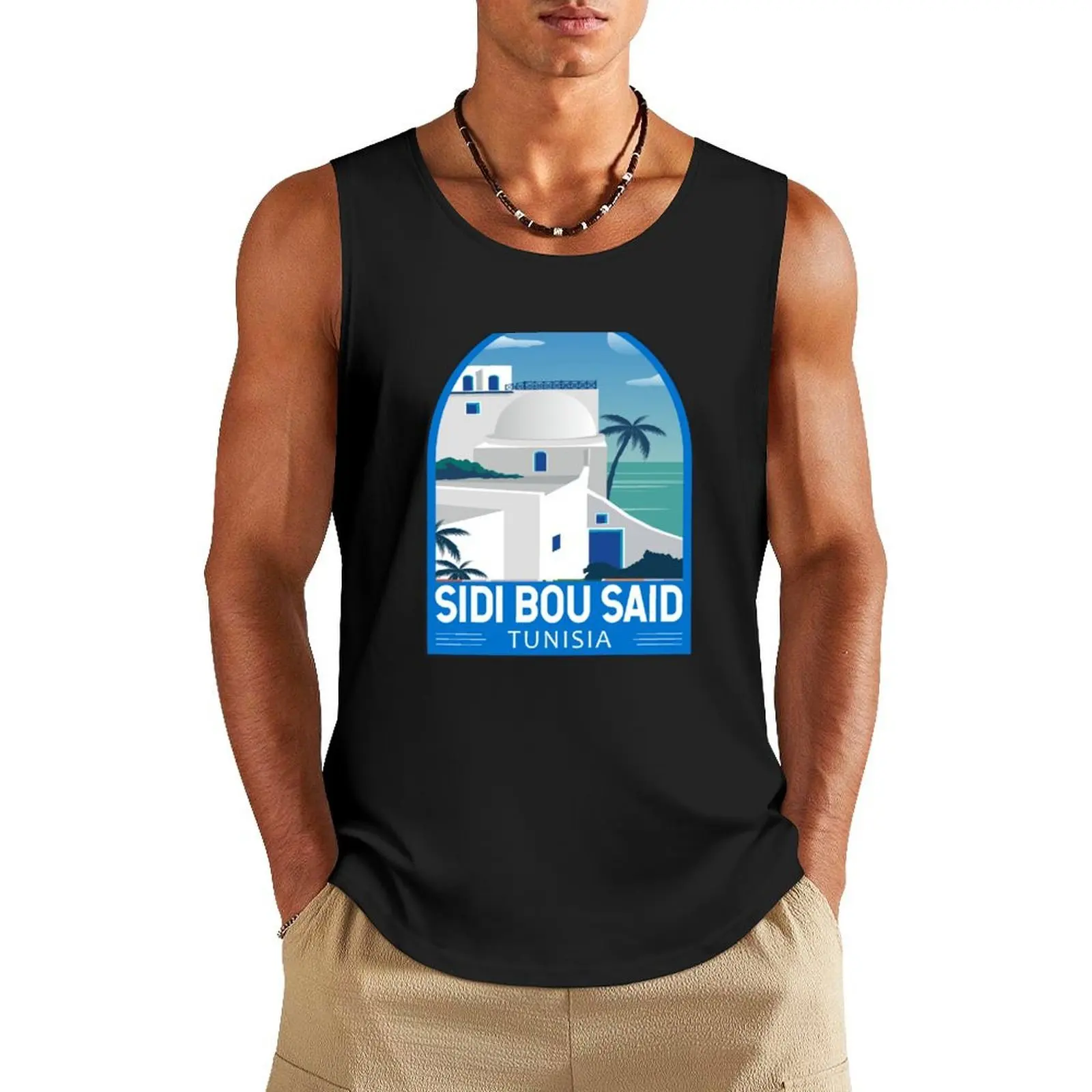 

Sidi Bou Said Tunisia Retro Emblem Tank Top Men's sports t-shirt T-shirt for fitness sleeveless