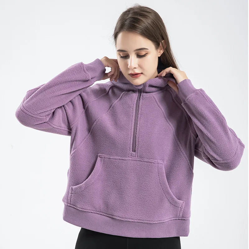 Fleece Sports Long Sleeved Hooded Sweater For Women Hoodies Zipper Yoga Running Thickened Fitness Training Jacket