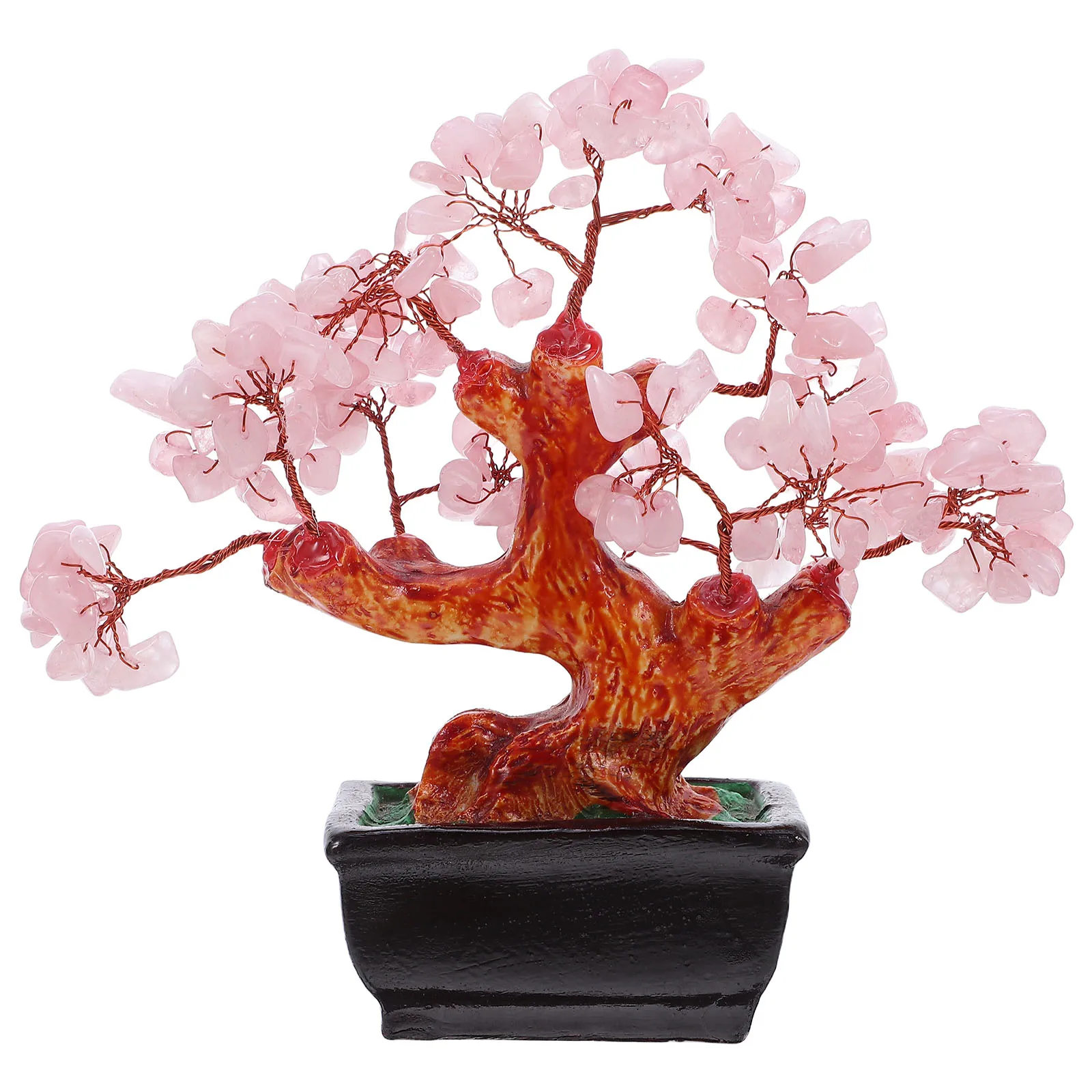 

Pink Crystal Bonsai Feng Shui Wealth Prosperity Copper Wire Resin Desktop Ornament Artificial Money For Home Office Luck Fortune