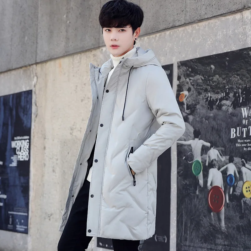 Casual 2024 Winter Men's Mid-Length Hooded Duck Down Jackets Outwear Windproof Warm Puffer Coats Solid Thick Down-Filled Garment