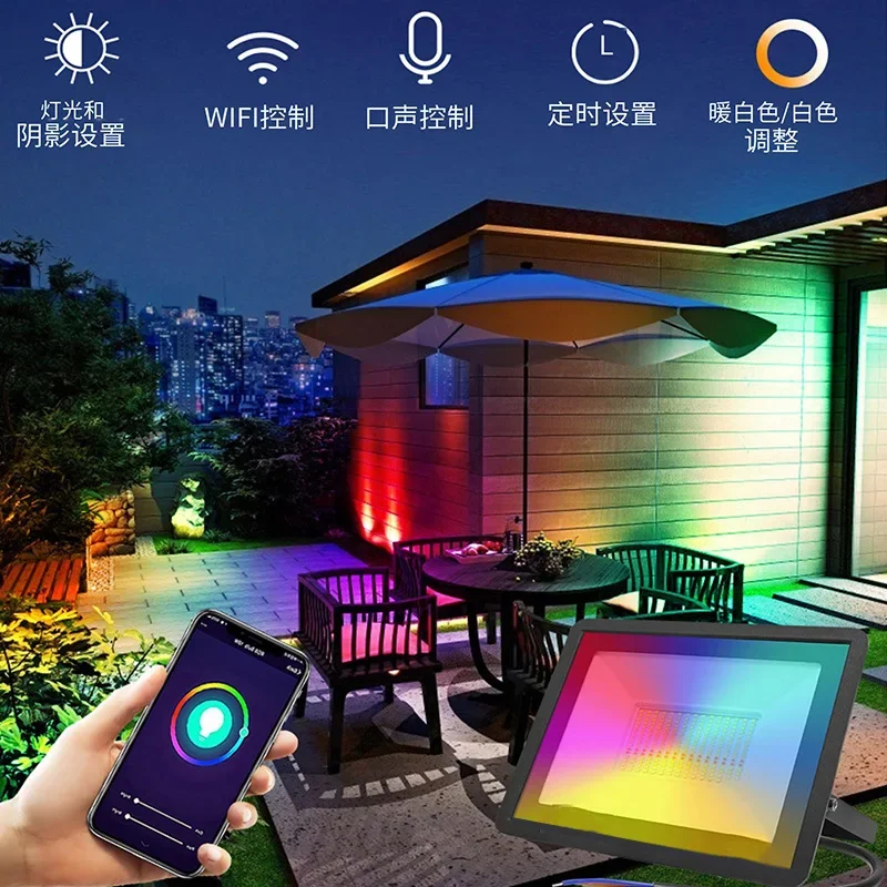 Imagem -06 - Projector Led Rgb Wifi Aplicação Inteligente Controlo por Voz Rgbcw 30w 50w 100w 220v ca Jardim Festa Iluminação Exterior