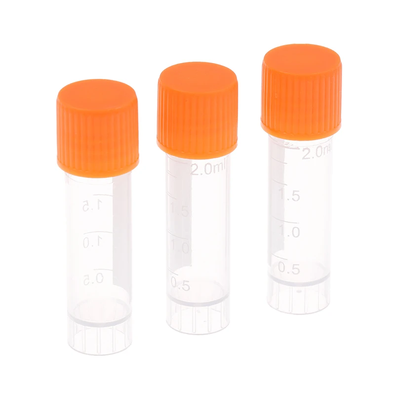 50Pcs 2ML Plastic Test Tubes Vials Sample Container Powder Screw Cap Bottle PP Cryotube Freezing Tube Lab Supplies 1.3*4.5cm