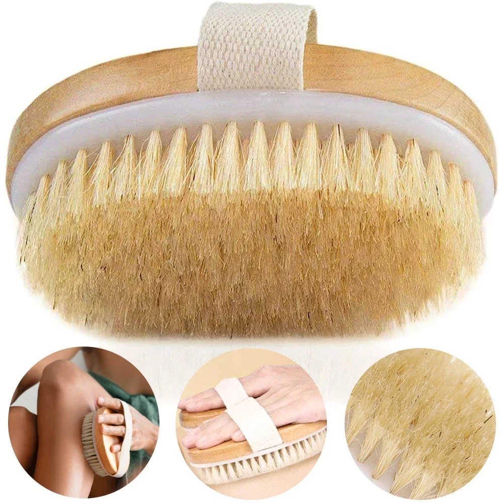 1pcs Exfoliating Wooden Body Massage Shower Brush Natural Bristle Bath Brush Soft SPA Woman Man Skin Care Wet Dry Body Brush