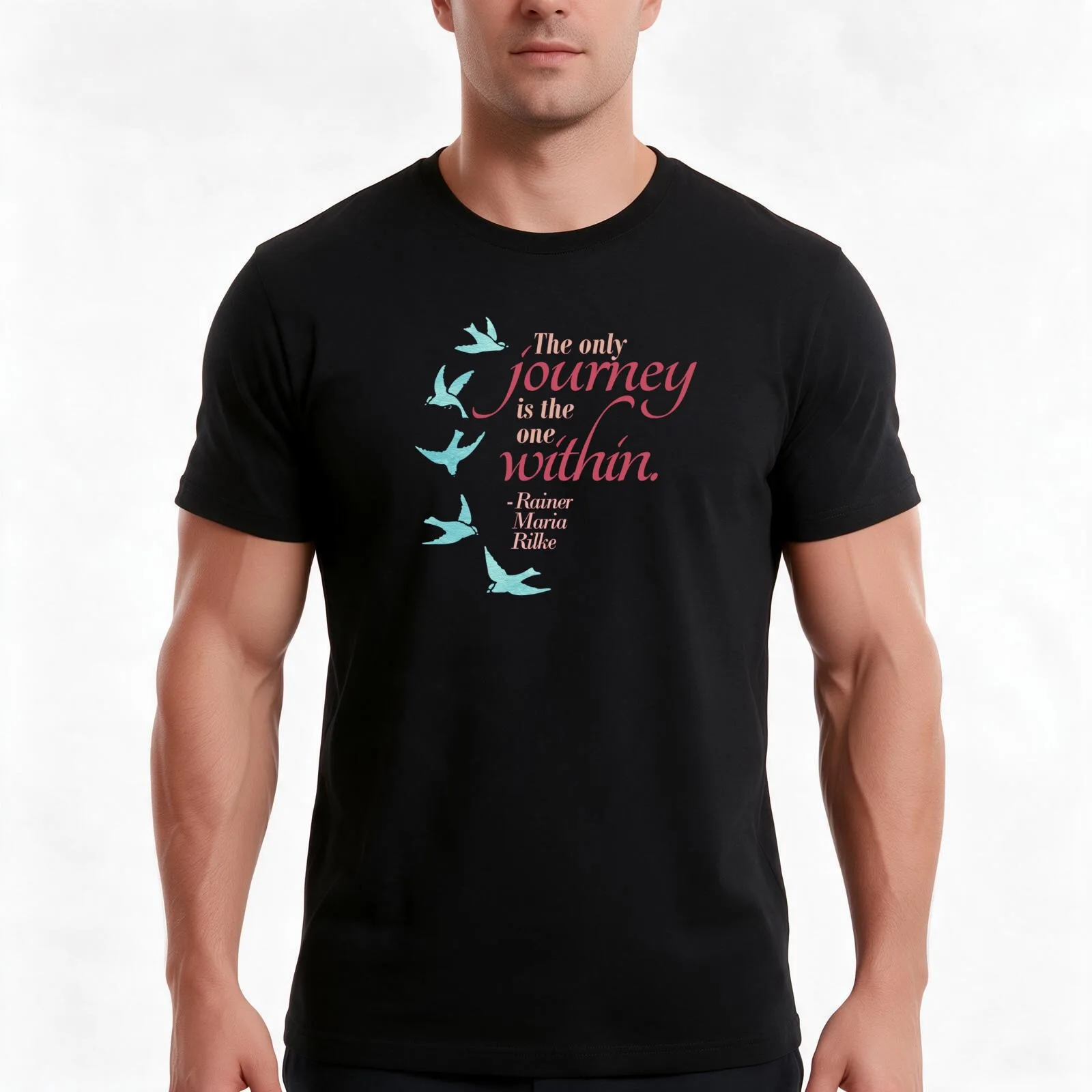 Rilke Quote Journey Within T-Shirt Summer Casual Cotton Tee Oversized Streetwear Tops Vintage Graphic Print Unisex Men Women