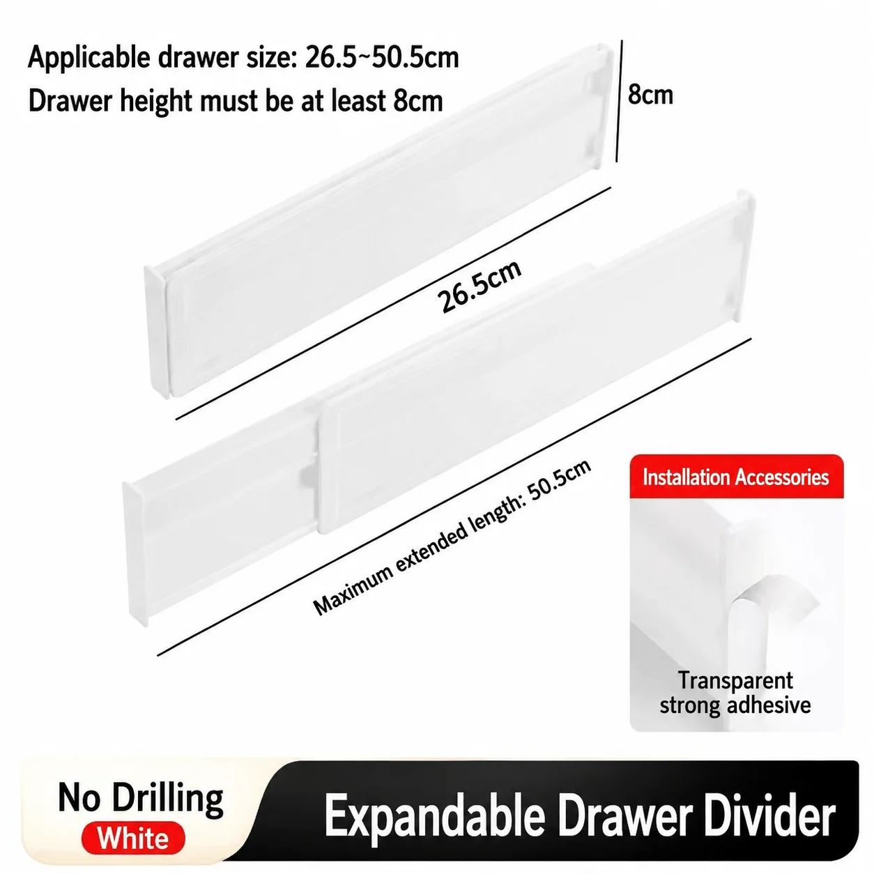 5PCS Adjustable Drawer Divider Set, Plastic Expandable, No-Drill, for Deep/Shallow Drawers, Underwear Socks Kitchen Desk Storage