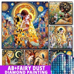 Fairy Dust AB Gustav Klimt Kiss Lover 5D DIY Diamond Painting Full Drills Mosaic Cross Stitch Woman Beauty And Cat Embroidery