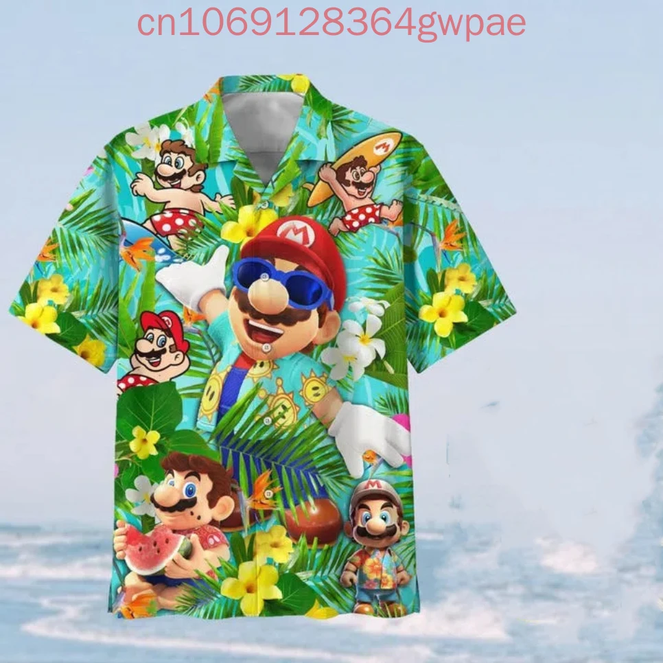 Super Mario Hawaiian Shirt Men's Women Casual Short Sleeve Shirt Game Mario Bros Cartoon Beach Shirt Fashion Resort Kids Shirt