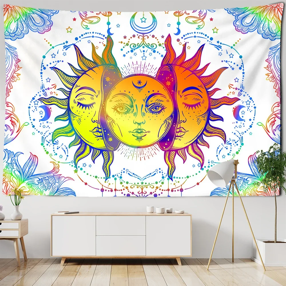 Bohemian Sun Moon Print Tarot Tapestry Boho Divination Bedspread Witchcraft Hippie Dorm Background Cloth Rug Tablecloth