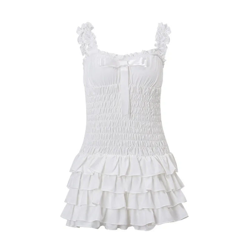 Y2k 드레스 여성 Fairycore 의류 Sweetheart Neck 민소매 Tiered Ruffle Hem Shirred Cami Dress 이브닝 파티 드레스