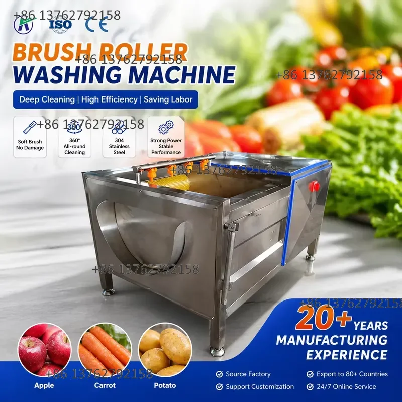 【2026】 Industrial Brush Roller Washing Machine for Potato, Carrot and Root Vegetable Cleaning and Peeling Processing