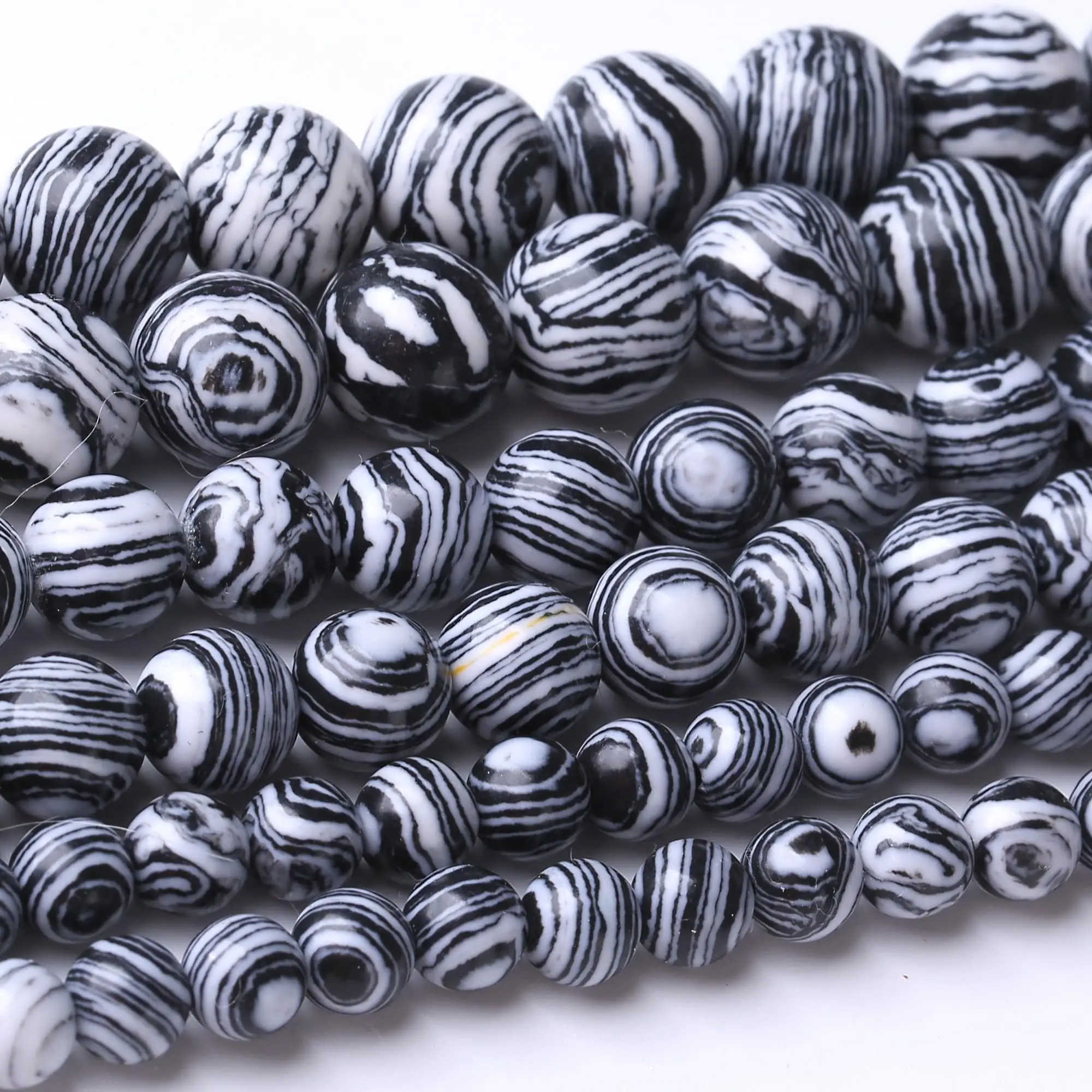Natursteinperlen, schwarz-weiß gestreift, Malachit, rund, lose Distanzperlen für Schmuckherstellung, DIY-Armbänder, Ohrringe, Zubehör