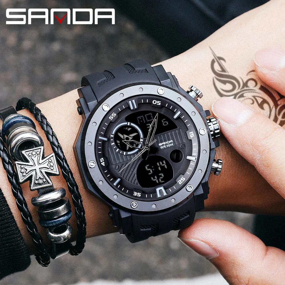 Fashion Sanda Top Brand Relogio Masculino Men Sport S Shock Military Clock Male 50m Waterproof Wristwatch Men\'s Led Quartz Watch