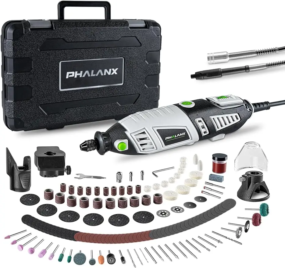 180W Rotary Tool Kit, 1.5-Amp 6 Variable Speed with Flex Shaft, 8000-35000RPM Rotary Multi-Tool& 213pcs Accessories Kit