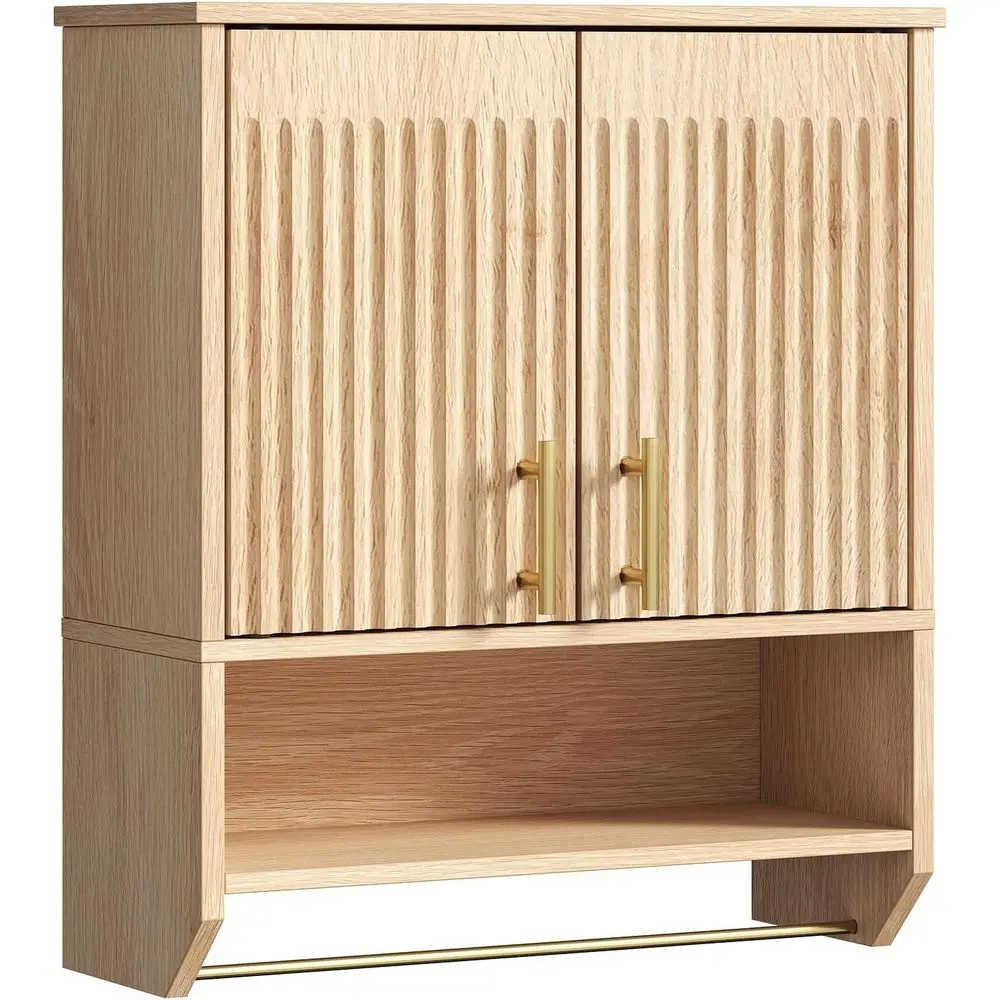 

Elegant Wall-Mounted Medicine Cabinet with 2 Doors, Towel Bar, and Adjustable Shelves for Compact Spaces in Bathroom and Kitchen