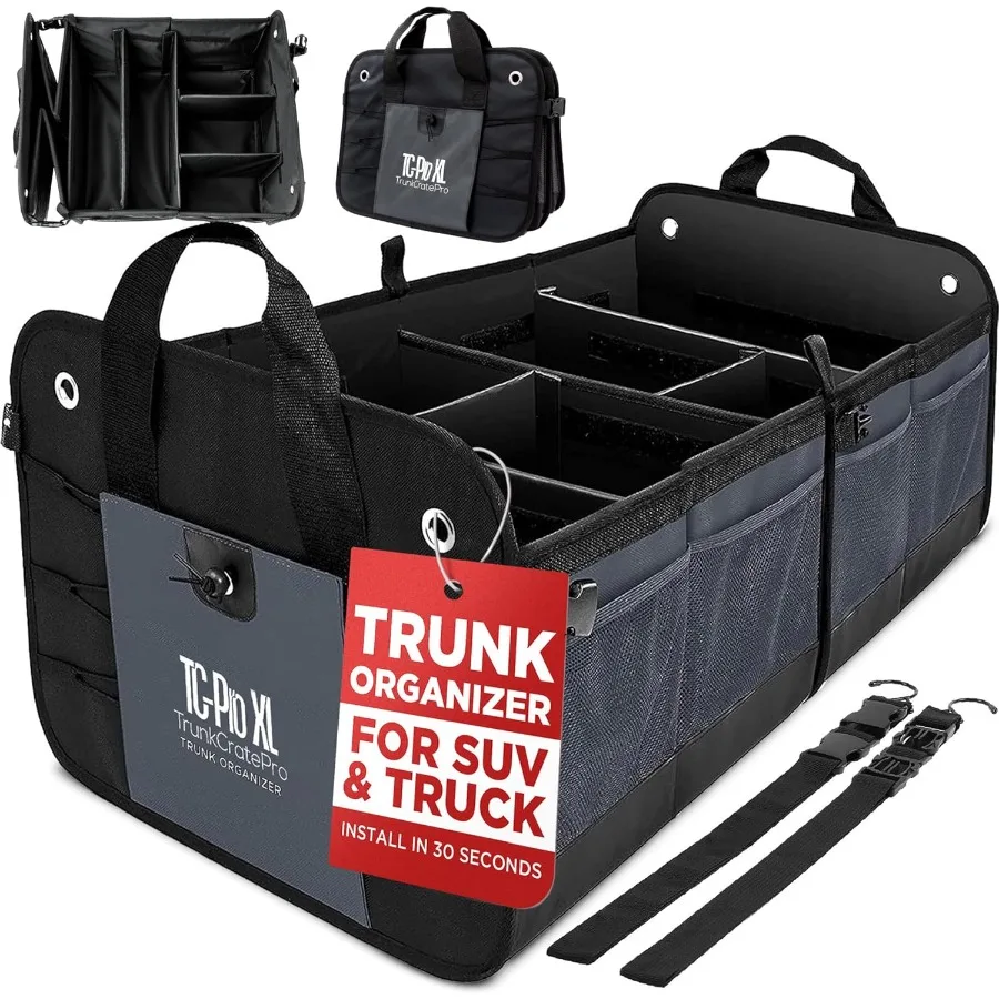 

XL Trunk Organizer For SUV Car Truck with 6 Compartments Adjustable Collapsible Portable NonSkid Premium Cargo Storage Truck Or