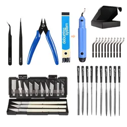 38 Peças Kit Ferramenta de Retificação Modelo 3D Rebarbação Faca de Gravação Kit Ferramenta de Esculpir DIY Cortador Lima Raspador Ferramenta de Aparar Kit Ferramenta Impressão 3D