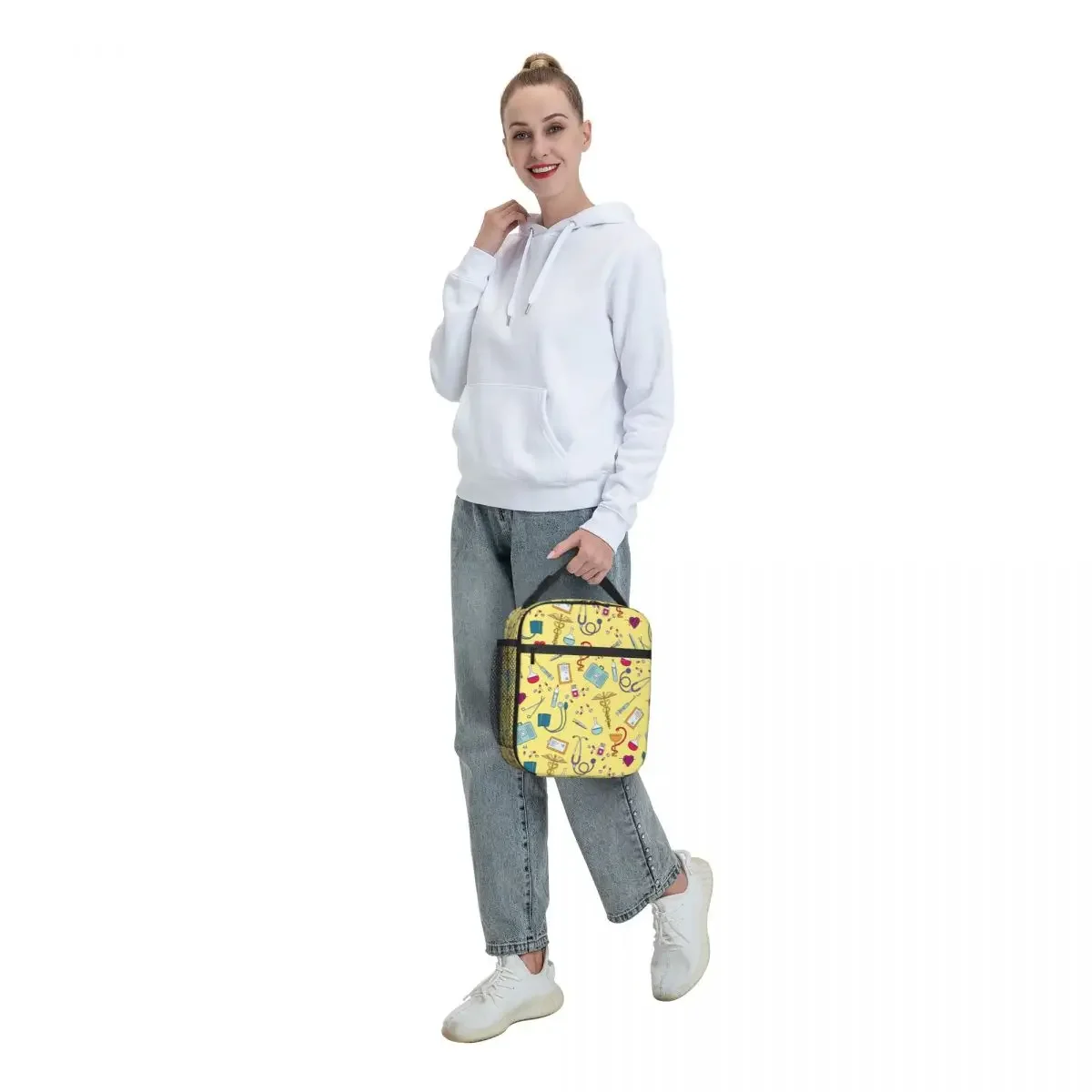 Medicine Healthcare Pattern Insulated Lunch Bags Portable Lunch Container Cooler Bag Tote Lunch Box Office Outdoor Food Bag