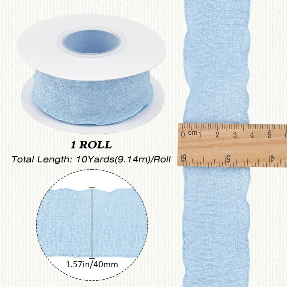 10 Yards 5/8 Inch Blue Ruffle Ribbon Trimming Double Ruffled Edge Ribbon Polyester Silk Grosgrain Chiffon Ribbon Trim with Spool