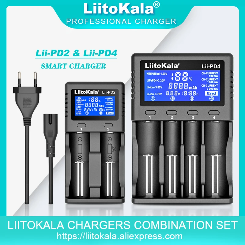 Liitokala Lii-PD4 Lii-PD2 3.2V 1.2V 3.8V 3.7V 18650 18350 18500 Battery Charger LCD Display  21700 26650 AA AAA US EU UK Plug