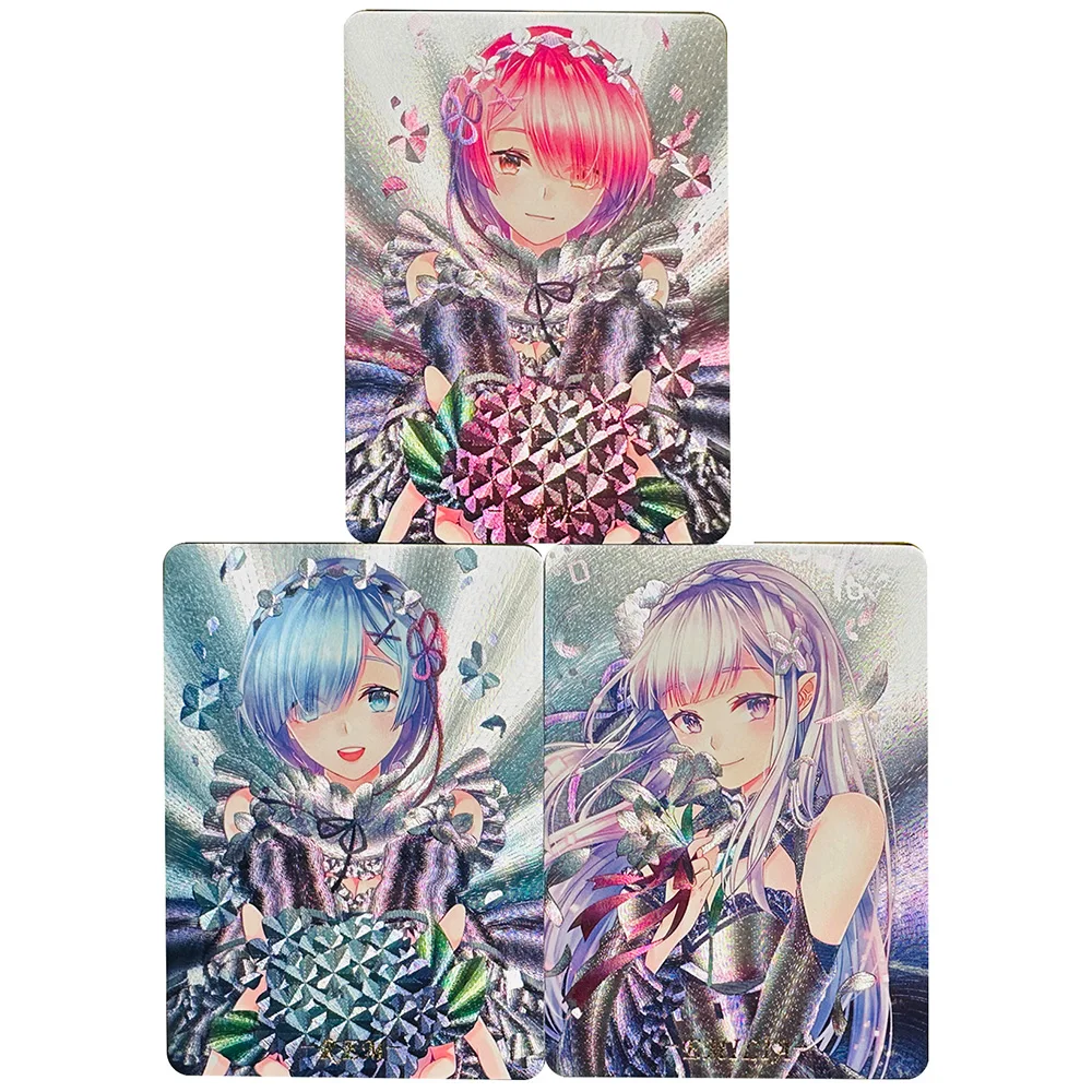 Tarjeta coleccionable con purpurina Premium ACG, historia de la diosa de Anime, regalo de cumpleaños y Navidad, Emilia Angewomon Kamado Nezuko Rem