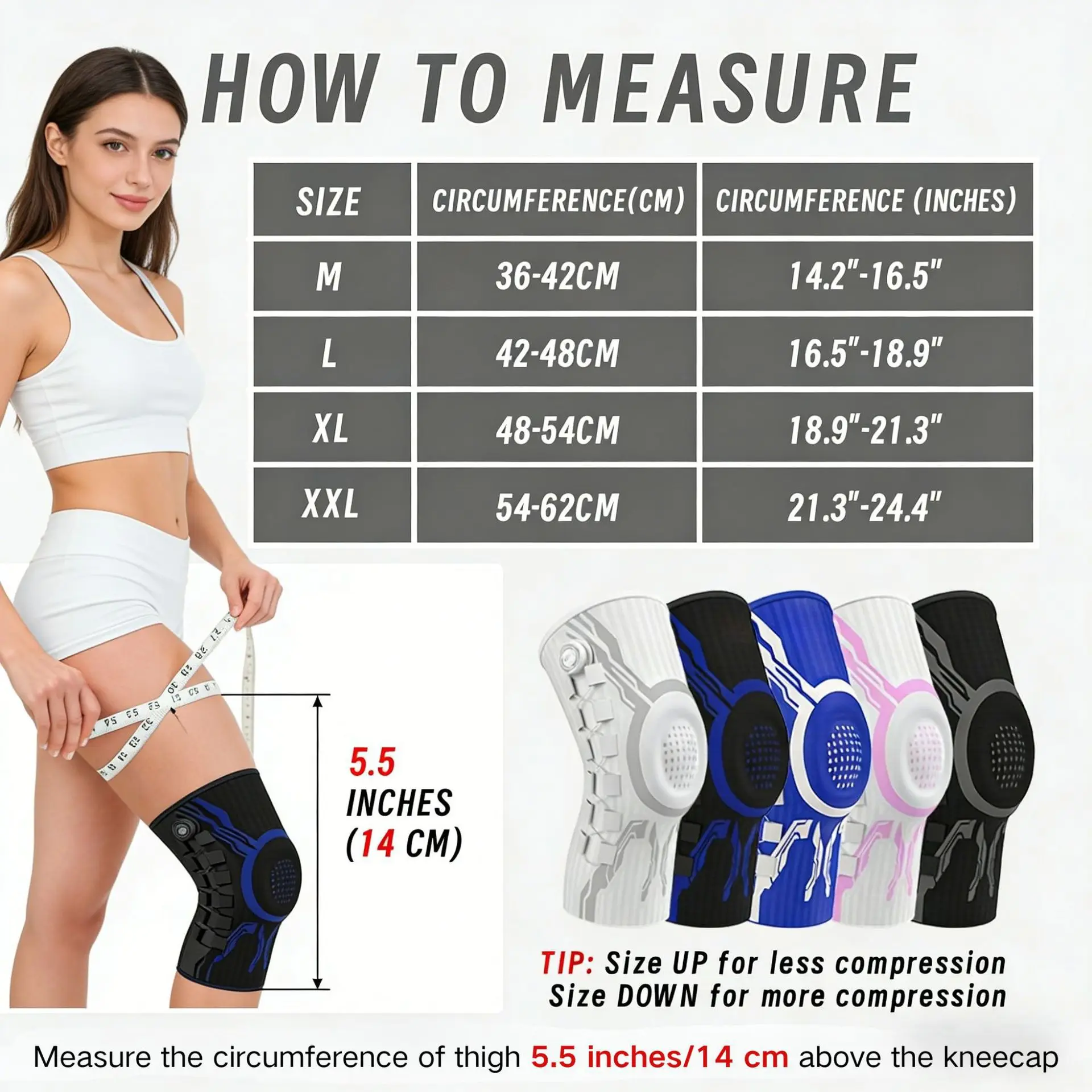 Adjustable Knee Compression Brace with Patella Pad & Side Stabilizers, Sports Knee Sleeve Support for Men and Women