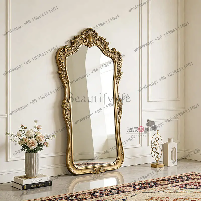 

European retro carved home court style wall hanging full-length mirror home bedroom full-length mirror