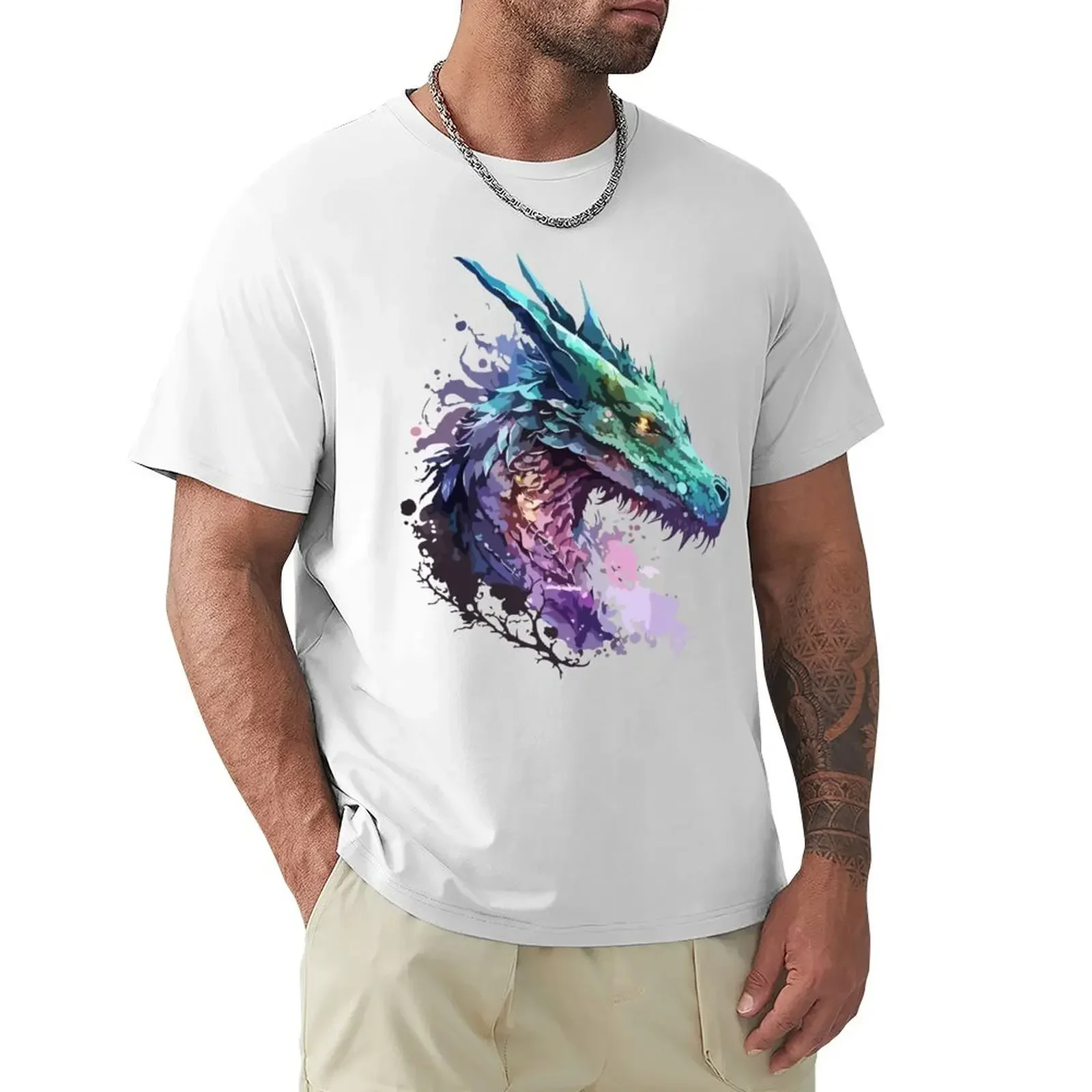 Watercolor Fantasy Dragon T-shirt animal prinfor boys boys animal print blacks mens graphic t-shirts hip hop