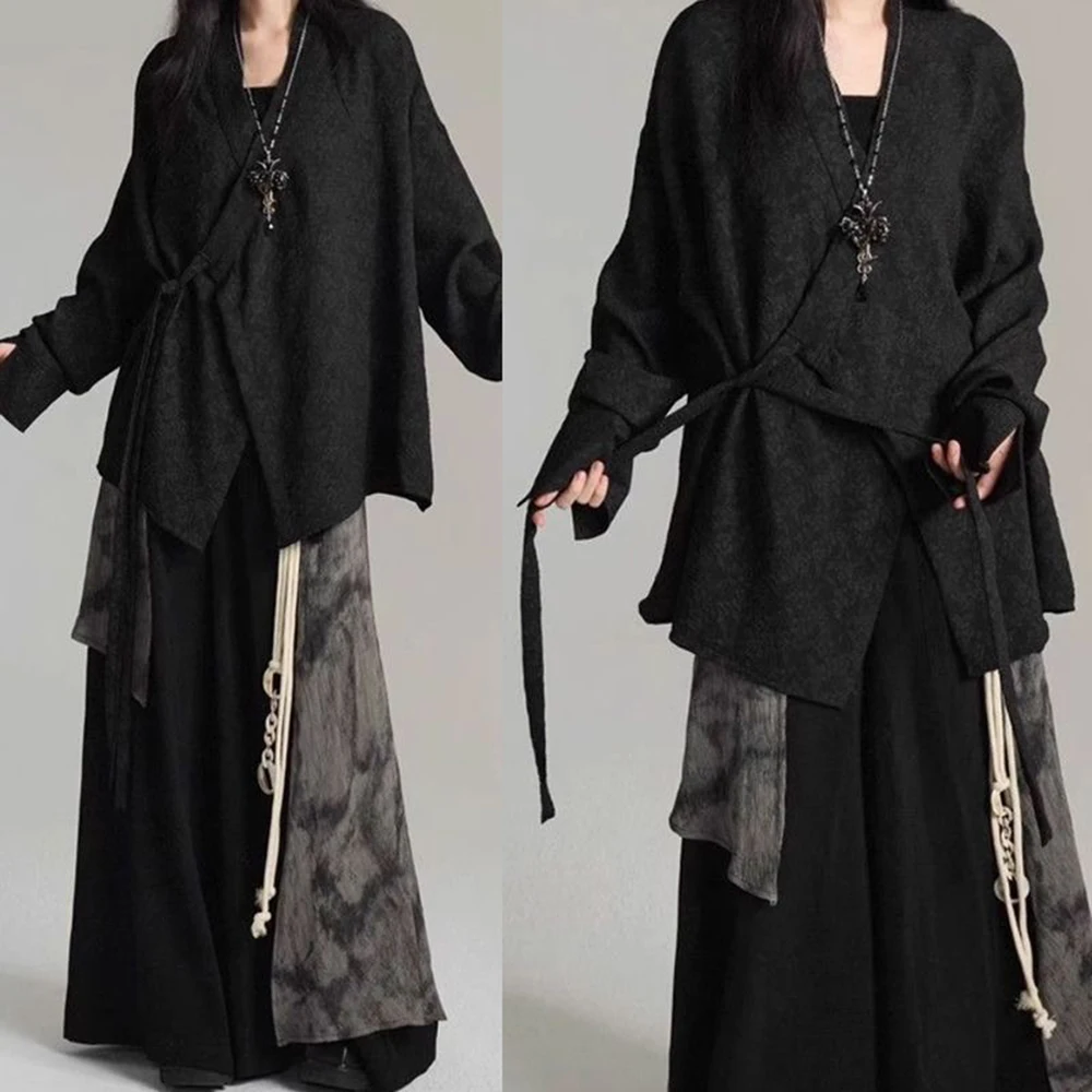 

Summer New Men's Solid Color Irregular Long-Sleeved Shirt Chinese Retro Fashion Trend Loose Breathable Niche 2025 Men's Tops