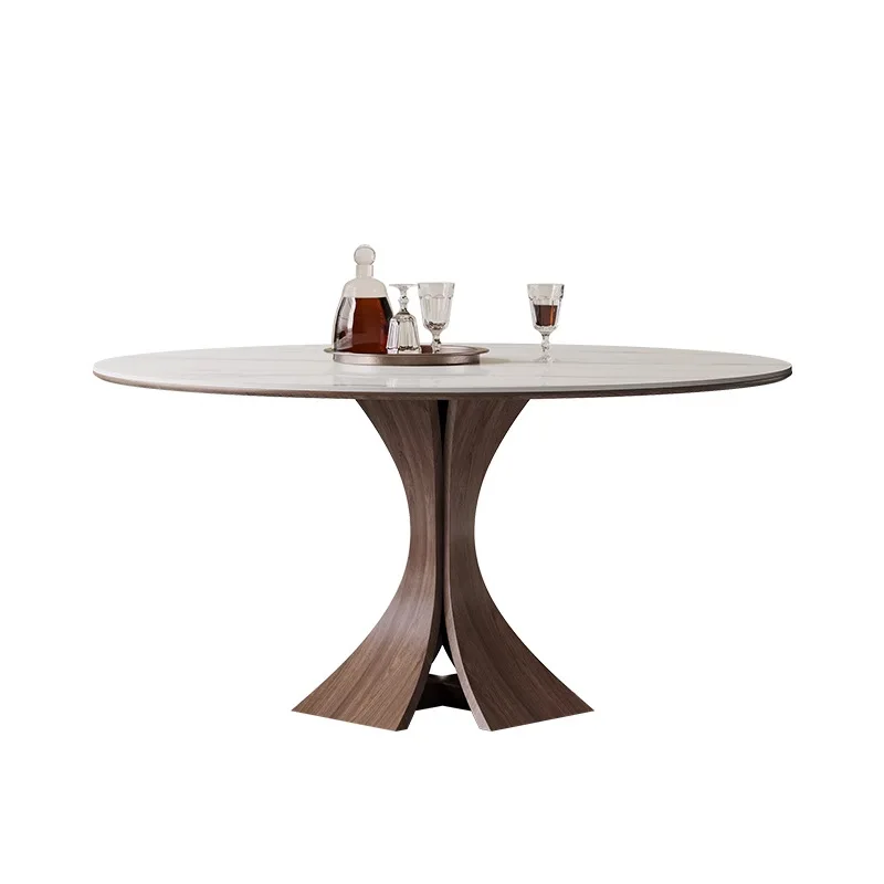 

French retro solid wood round dining table and chair combination home modern simple medieval