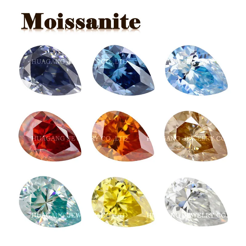 

Pear Colored Moissanite stone D Color Pink Green Blue Garnet Champagne 0.5ct 1.0ct 2.0ct 3.0ct Excellent Cut VVS1 For Jewelry