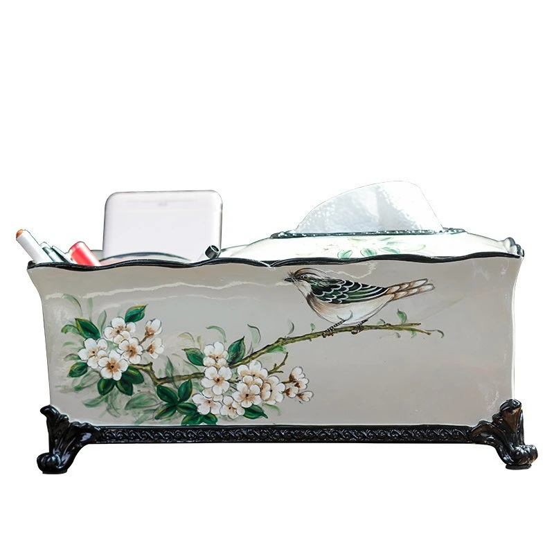 

ceramic tissue box, flower and bird creative home remote control storage box, living room pumping carton ornament