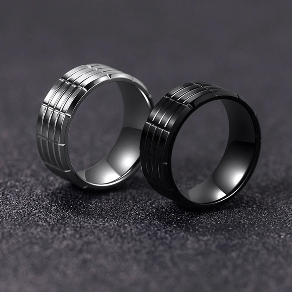 Punk Gear Groove Beveled Stainless Steel Geometric Men's Women's Couple Jewelry Engagement Anniversary Gift