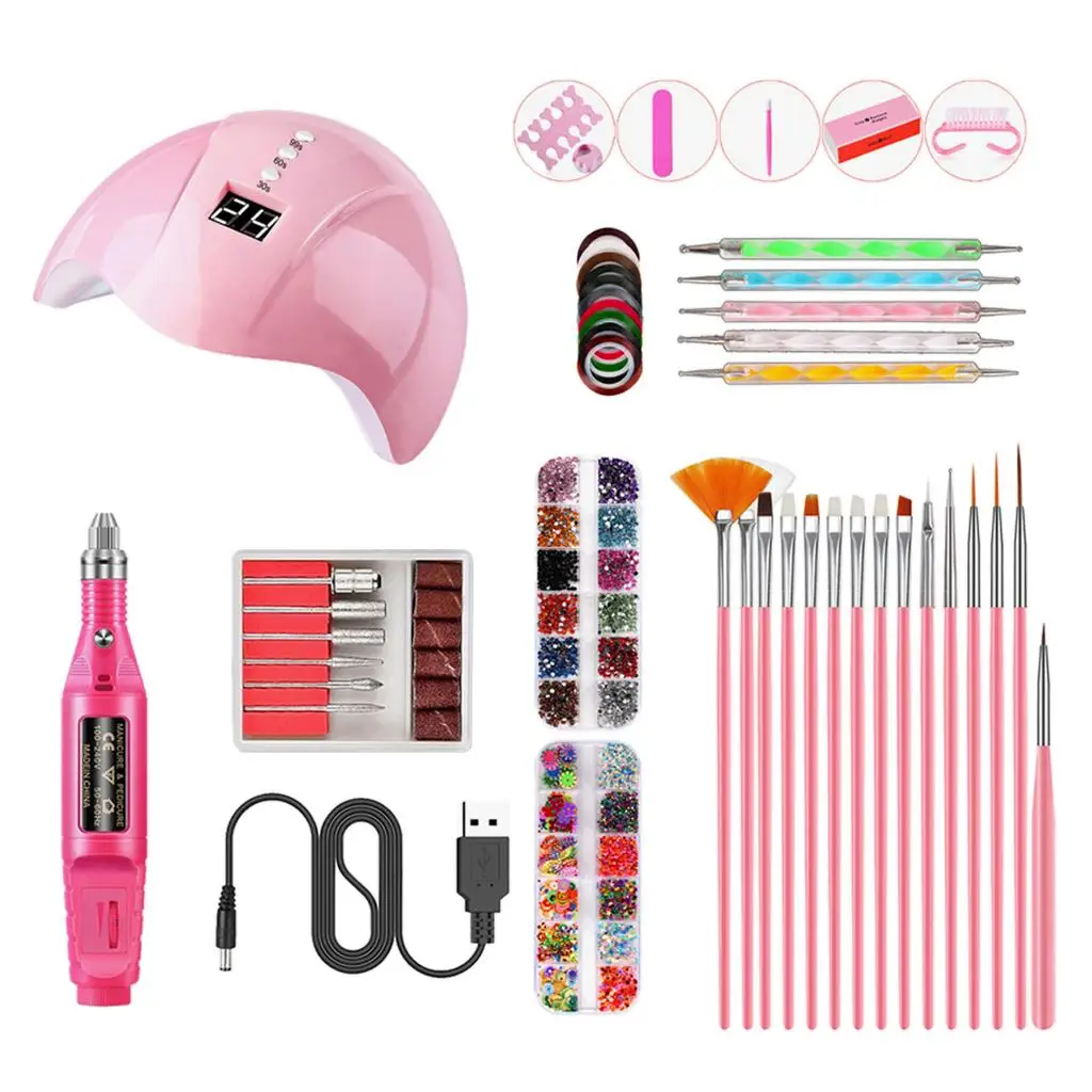 مجموعة ملصقات أظافر جل لملفات الأظافر مع مصباح مجفف LED وأحجار الراين والمجوهرات للأظافر
